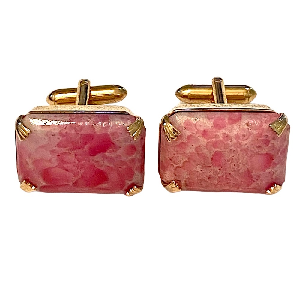 SWANK Vintage Pink Murano Glass Cufflinks Mid Century